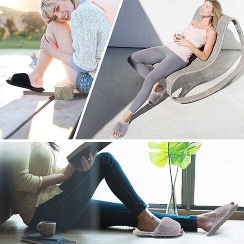 FANTURE شبشب نسائي من فرو صناعي مريح من إسفنج الذاكرة شبشب منزل ناعم ومريح صندل مسطح للاستخدام الداخلي والخارجي in Kuwait