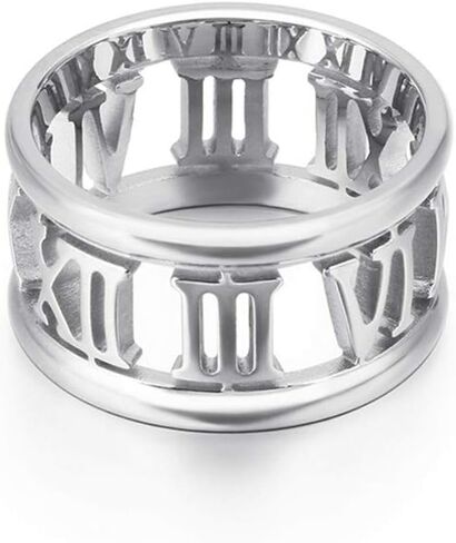 Elefezar Cut Out Roman Numeral Ring Stainless Steel Openwork Jewelry Wedding Band Gifts for Women in Saudi Arabia