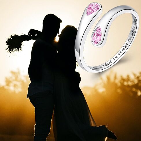 Thumb Rings for Women - 925 Sterling Silver Birthstone Open Teardrop Encouragement Adjustable Ring Women Gifts for Teens Mom Birthday Mother's Day St Patricks Day in Saudi Arabia
