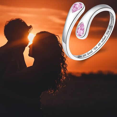 Thumb Rings for Women - 925 Sterling Silver Birthstone Open Teardrop Encouragement Adjustable Ring Women Gifts for Teens Mom Birthday Mother's Day St Patricks Day in Saudi Arabia
