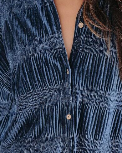 chouyatou Women's Shirred Velvet Long Lantern Sleeve Button Down Shirt Blouse Tops in Saudi Arabia