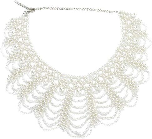 Vpang Detachable Blouse Fake Collar Elegant Pearl Beaded False Collar Choker Peter Pan Necklace in Kuwait