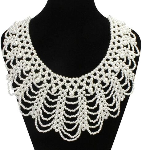 Vpang Detachable Blouse Fake Collar Elegant Pearl Beaded False Collar Choker Peter Pan Necklace in Kuwait