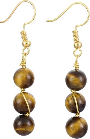 Nupuyai Stone Drop Earrings for Women, Wire Wrapped Triple Ball Beaded Dangle Hook Earrings for Ladies in Saudi Arabia