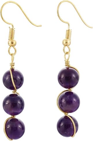 Nupuyai Stone Drop Earrings for Women, Wire Wrapped Triple Ball Beaded Dangle Hook Earrings for Ladies in Saudi Arabia