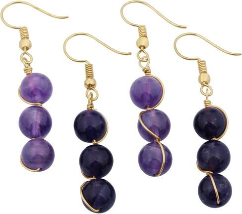 Nupuyai Stone Drop Earrings for Women, Wire Wrapped Triple Ball Beaded Dangle Hook Earrings for Ladies in Saudi Arabia