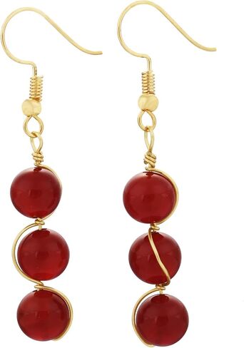 Nupuyai Stone Drop Earrings for Women, Wire Wrapped Triple Ball Beaded Dangle Hook Earrings for Ladies in Saudi Arabia
