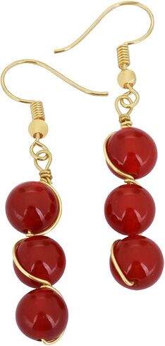 Nupuyai Stone Drop Earrings for Women, Wire Wrapped Triple Ball Beaded Dangle Hook Earrings for Ladies in Saudi Arabia