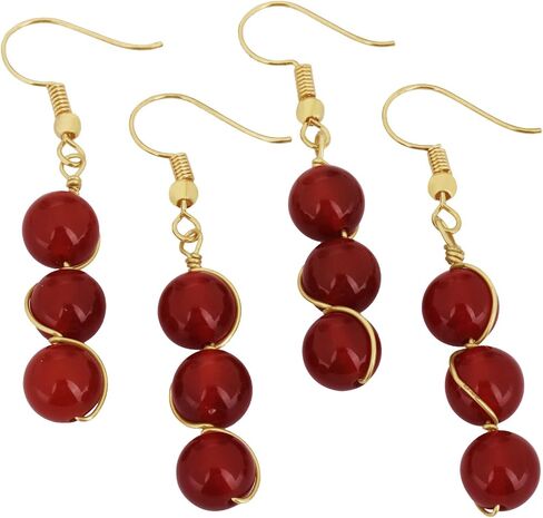 Nupuyai Stone Drop Earrings for Women, Wire Wrapped Triple Ball Beaded Dangle Hook Earrings for Ladies in Saudi Arabia