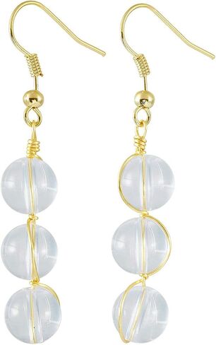 Nupuyai Stone Drop Earrings for Women, Wire Wrapped Triple Ball Beaded Dangle Hook Earrings for Ladies in Saudi Arabia