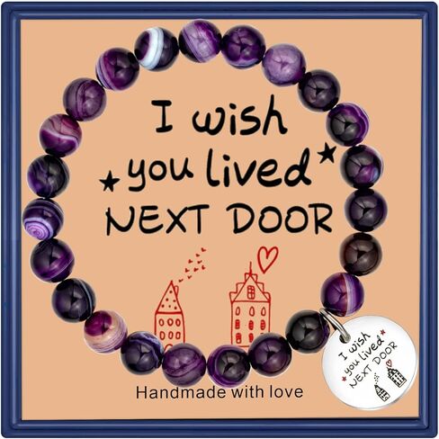 Friendship Gifts for Women, I Wish You Lived Next Door Bracelet Best Gifts for Friends, Away Gifts for Friend Moving (Purple Tiger Eye) in Kuwait