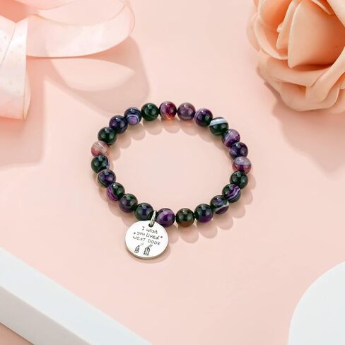 Friendship Gifts for Women, I Wish You Lived Next Door Bracelet Best Gifts for Friends, Away Gifts for Friend Moving (Purple Tiger Eye) in Kuwait