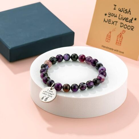 Friendship Gifts for Women, I Wish You Lived Next Door Bracelet Best Gifts for Friends, Away Gifts for Friend Moving (Purple Tiger Eye) in Kuwait