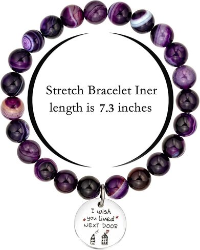 Friendship Gifts for Women, I Wish You Lived Next Door Bracelet Best Gifts for Friends, Away Gifts for Friend Moving (Purple Tiger Eye) in Kuwait