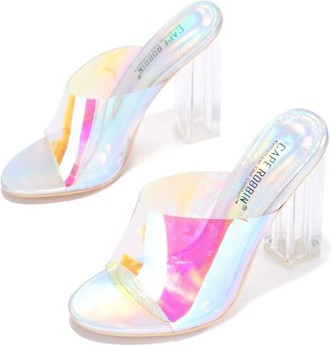 Cape Robbin Fusion Chunky Block High Heels for Women, Transparent Booties for Women in Saudi Arabia
