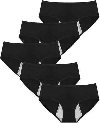 ETAOLINE Women's Period Panties Postpartum Underwear Menstrual Hipster Leakproof Briefs 5-pack Black in Kuwait