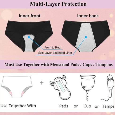 ETAOLINE Women's Period Panties Postpartum Underwear Menstrual Hipster Leakproof Briefs 5-pack Black in Kuwait