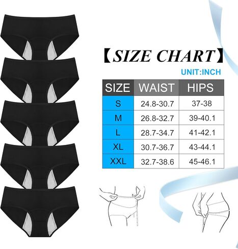 ETAOLINE Women's Period Panties Postpartum Underwear Menstrual Hipster Leakproof Briefs 5-pack Black in Kuwait