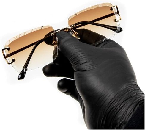 Gold Wire Frame Luxury Unisex Square Rimless Gem Cut Trendy Retro 90's Hip Hop Diamond Cut lens Brown Tint Lens Sun Glasses Frameless Rectangle Summer Shades Sunglasses For Men And Women in Saudi Arabia
