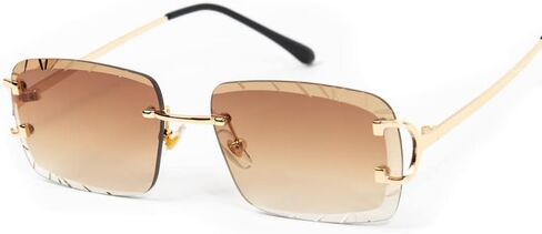 Gold Wire Frame Luxury Unisex Square Rimless Gem Cut Trendy Retro 90's Hip Hop Diamond Cut lens Brown Tint Lens Sun Glasses Frameless Rectangle Summer Shades Sunglasses For Men And Women in Saudi Arabia