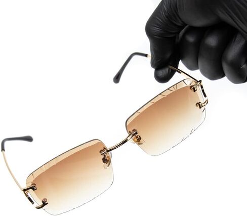 Gold Wire Frame Luxury Unisex Square Rimless Gem Cut Trendy Retro 90's Hip Hop Diamond Cut lens Brown Tint Lens Sun Glasses Frameless Rectangle Summer Shades Sunglasses For Men And Women in Saudi Arabia