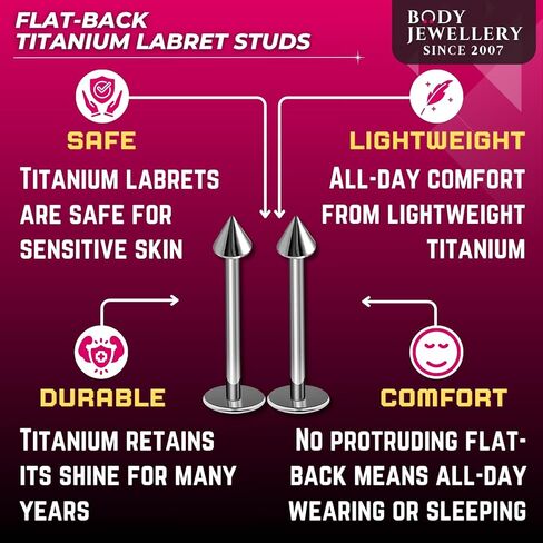 Bodyjewellery 2 قطعة ترصيع التيتانيوم Labret 16 جرام محارة ثقب الشفاه لدغات الأفعى العنكبوت مونرو الزنمة الغضروف اللولب المخروط B2BCI اختيار الحجم in Kuwait