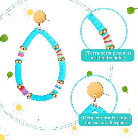4 Pairs Heishi Hoop Earrings Rainbow African Vinyl Disc Bead Earrings Colorful Heishi Beaded Open Hoop Earring for Women in Saudi Arabia