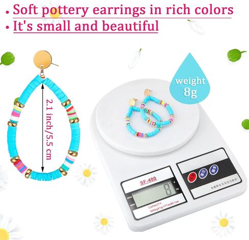 4 Pairs Heishi Hoop Earrings Rainbow African Vinyl Disc Bead Earrings Colorful Heishi Beaded Open Hoop Earring for Women in Saudi Arabia