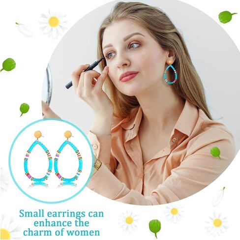 4 Pairs Heishi Hoop Earrings Rainbow African Vinyl Disc Bead Earrings Colorful Heishi Beaded Open Hoop Earring for Women in Saudi Arabia