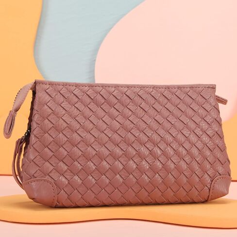 محافظ فوزية للعملات المعدنية وسلة من الجلد الصناعي، محافظ عصرية منسوجة للنساء، مجموعة مكونة من قطعتين - أسود - قطعتين in Kuwait