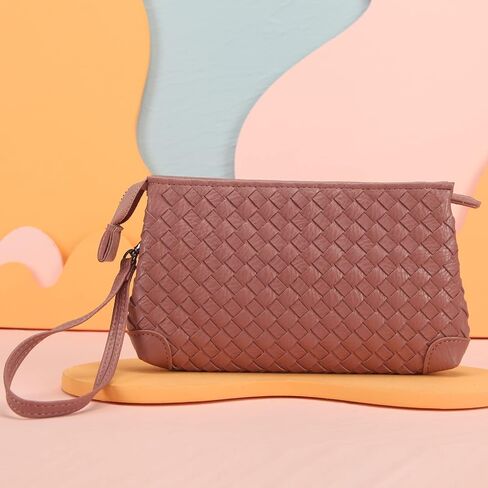 محافظ فوزية للعملات المعدنية وسلة من الجلد الصناعي، محافظ عصرية منسوجة للنساء، مجموعة مكونة من قطعتين - أسود - قطعتين in Kuwait