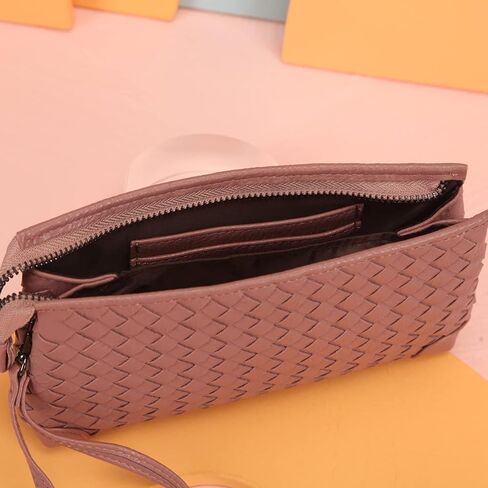 محافظ فوزية للعملات المعدنية وسلة من الجلد الصناعي، محافظ عصرية منسوجة للنساء، مجموعة مكونة من قطعتين - أسود - قطعتين in Kuwait