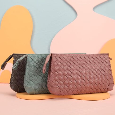 محافظ فوزية للعملات المعدنية وسلة من الجلد الصناعي، محافظ عصرية منسوجة للنساء، مجموعة مكونة من قطعتين - أسود - قطعتين in Kuwait