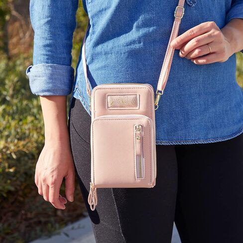 Small Crossbody Strap Cell Phone Purse for Women, 3 Zipper Compartments, Card Slots (Light Pink, 5 x 3 x 7 In) in Kuwait