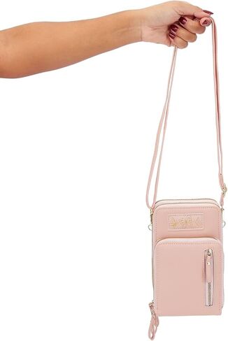 Small Crossbody Strap Cell Phone Purse for Women, 3 Zipper Compartments, Card Slots (Light Pink, 5 x 3 x 7 In) in Kuwait