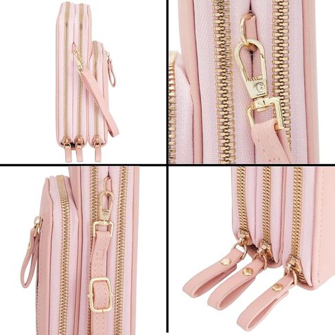 Small Crossbody Strap Cell Phone Purse for Women, 3 Zipper Compartments, Card Slots (Light Pink, 5 x 3 x 7 In) in Kuwait
