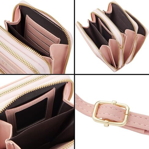 Small Crossbody Strap Cell Phone Purse for Women, 3 Zipper Compartments, Card Slots (Light Pink, 5 x 3 x 7 In) in Kuwait