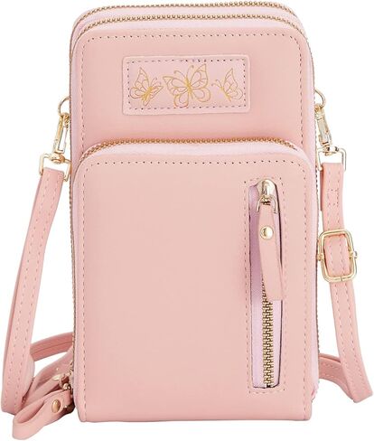 Small Crossbody Strap Cell Phone Purse for Women, 3 Zipper Compartments, Card Slots (Light Pink, 5 x 3 x 7 In) in Kuwait