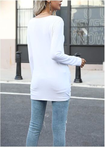 Sherosa Womens Twist Knot Long Sleeve Shirts Fall V Neck Loose Tunic Tops for Leggings in Saudi Arabia