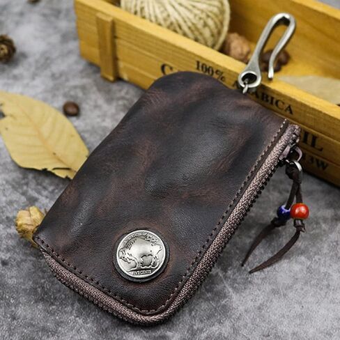 Akuhizo Leather Mini Medieval Pouch Keychain,Leather Belt Pouch Keychain,Coin Organizer Change Holder Leather zipper Pouch for Men in Saudi Arabia