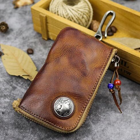 Akuhizo Leather Mini Medieval Pouch Keychain,Leather Belt Pouch Keychain,Coin Organizer Change Holder Leather zipper Pouch for Men in Saudi Arabia