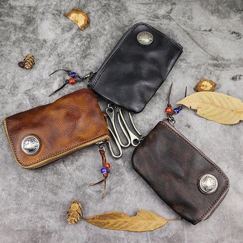 Akuhizo Leather Mini Medieval Pouch Keychain,Leather Belt Pouch Keychain,Coin Organizer Change Holder Leather zipper Pouch for Men in Saudi Arabia