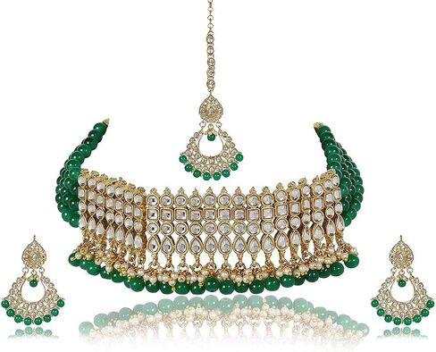 I Jewels Gold Plated Ethnic Indian Traditional Kundan Pearl Choker Necklace Set for Women in Saudi Arabia