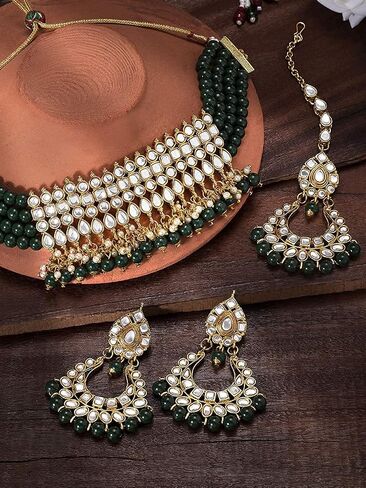 I Jewels Gold Plated Ethnic Indian Traditional Kundan Pearl Choker Necklace Set for Women in Saudi Arabia