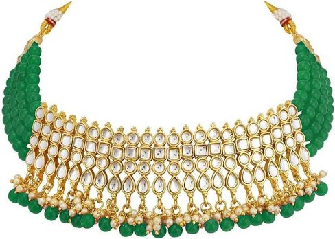 I Jewels Gold Plated Ethnic Indian Traditional Kundan Pearl Choker Necklace Set for Women in Saudi Arabia