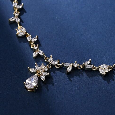 EleQueen Women's Wedding Bridal Jewelry Set for Brides Bridesmaids, Elegant Leaf Vine Cubic Zirconia Teardrop Necklace Earrings Bracelet Sets for Party Prom in Saudi Arabia