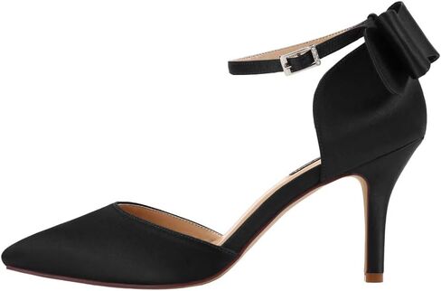 ERIJUNOR Wedding Evening Party Shoes Comfortable Mid Heels Pumps with Bow Knot Ankle Strap Wide Width Satin Shoes in Kuwait