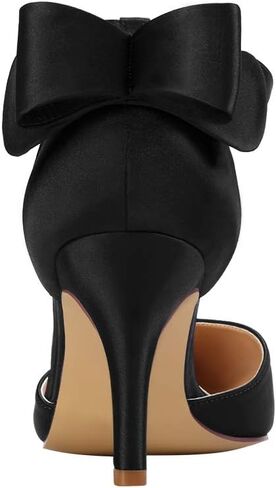 ERIJUNOR Wedding Evening Party Shoes Comfortable Mid Heels Pumps with Bow Knot Ankle Strap Wide Width Satin Shoes in Kuwait