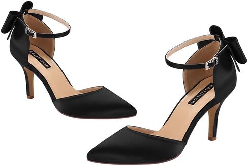 ERIJUNOR Wedding Evening Party Shoes Comfortable Mid Heels Pumps with Bow Knot Ankle Strap Wide Width Satin Shoes in Kuwait