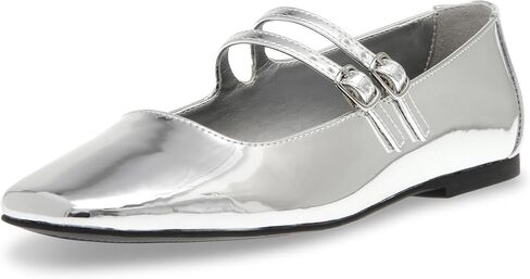 Steve Madden Women's Alisah Mary Jane Flat, Silver Foil, 9 in Saudi Arabia